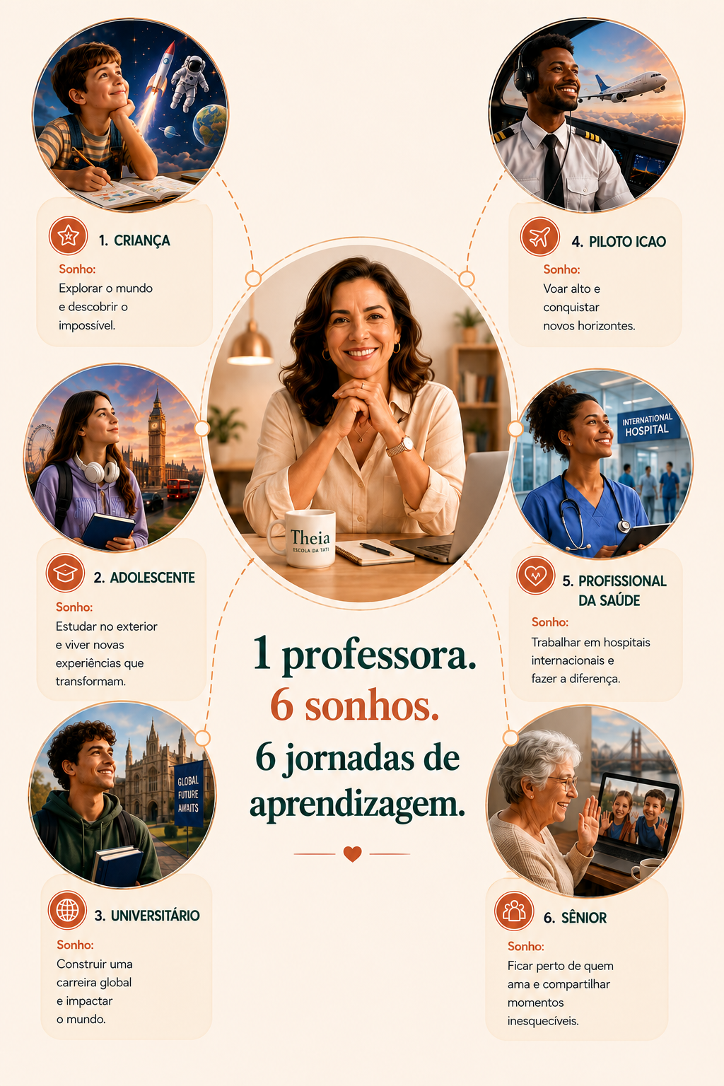 Uma professora. Seis sonhos. Seis jornadas de aprendizagem.